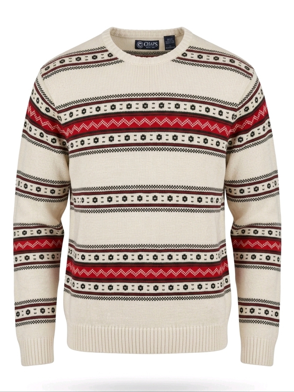 Chaps Men's Cream Crewneck Sweater Aztec Southwestern Geometric Print Size XXL/T